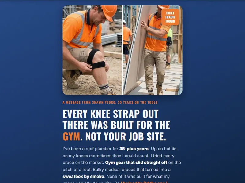 The Kneedom landing page: Every knee strap out there was built for the gym. Not your job site.